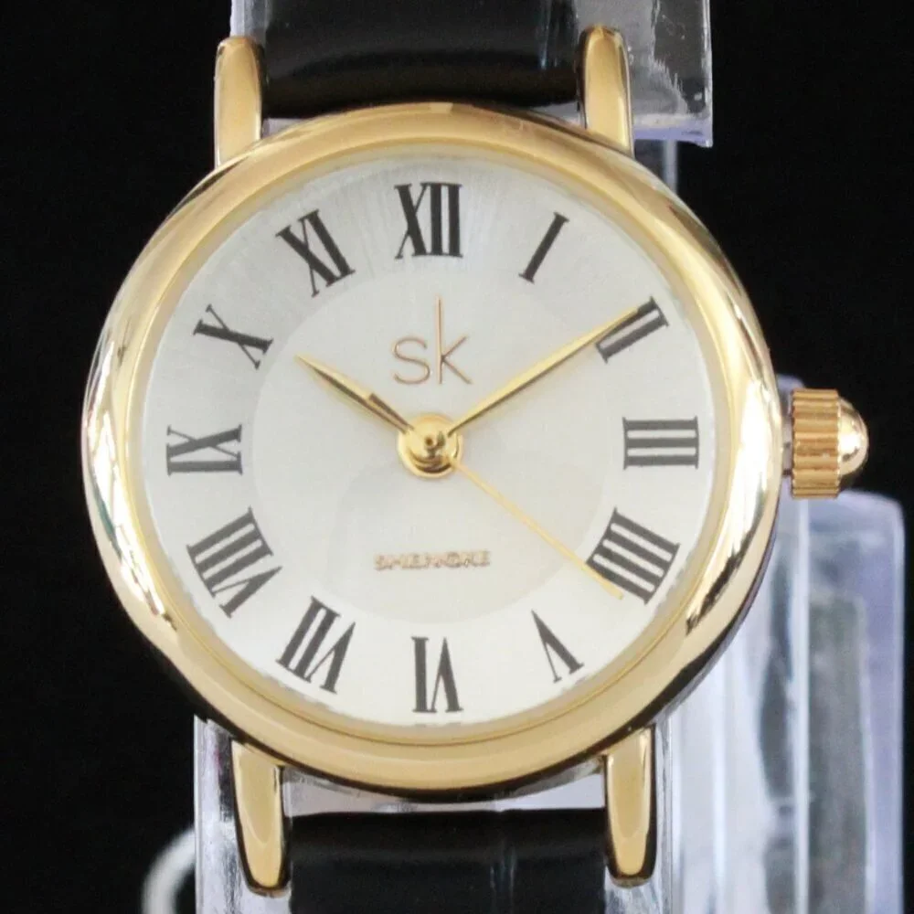 Ladies Dress Quartz Watch Silver Sunburst Dial Black Strap 22mm